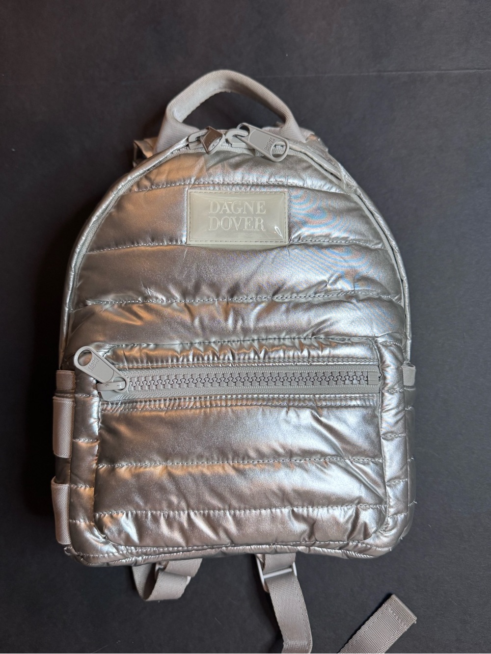 Dagne Dover Silver Quilted Mini Backpack Metallic Lightweight Travel Bag